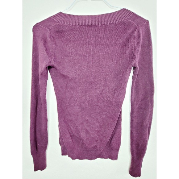 Express Long Sleeved Top Purple VNeck Small Gathered Hem & Sleeves S - Picture 2 of 3